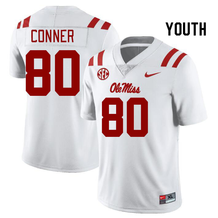 Youth #80 Jayvontay Conner Ole Miss Rebels College Football Jerseys Stitched Sale-White - Click Image to Close